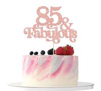 Ephlyn 1Pc 85 & Fabulous Cake Topper Glitter Eighty Five and Fabulous Cake Toppers Happy 85th Birthday Cake Pick for 85th Wedding Anniversary Birthday Party Decorations Supplies Rose Gold