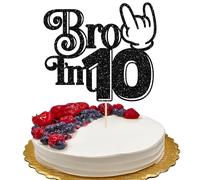 Ephlyn 1Pc Brother I'm 10 Cake Topper Glitter Star Happy 10th Birthday Cake Pick Bro I'm 10 Cake Decoration It's My 10th Birthday Decorations for Boys Cheers to 10 Years Old Party Supplies Black