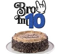 Ephlyn 1Pc Brother I'm 10 Cake Topper Glitter Star Happy 10th Birthday Cake Pick Bro I'm 10 Cake Decoration It's My 10th Birthday Decorations for Boys Cheers to 10 Years Old Party Supplies Blue