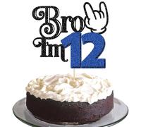 Ephlyn 1Pc Brother I'm 12 Cake Topper Glitter Star Happy 12th Birthday Cake Pick Bro I'm 12 Cake Decoration It's My 12th Birthday Decorations for Boys Cheers to 12 Years Old Party Supplies Blue