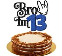 Ephlyn 1Pc Brother I'm 13 Cake Topper Glitter Star Happy 13th Birthday Cake Pick Bro I'm 13 Cake Decoration It's My 13th Birthday Decorations for Boys Cheers to 13 Years Old Party Supplies Blue