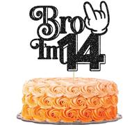 Ephlyn 1Pc Brother I'm 14 Cake Topper Glitter Star Happy 14th Birthday Cake Pick Bro I'm 14 Cake Decoration It's My 14th Birthday Decorations for Boys Cheers to 14 Years Old Party Supplies Black
