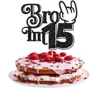 Ephlyn 1Pc Brother I'm 15 Cake Topper Glitter Star Happy 15th Birthday Cake Pick Bro I'm 15 Cake Decoration It's My 15th Birthday Decorations for Boys Cheers to 15 Years Old Party Supplies Black