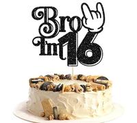 Ephlyn 1Pc Brother I'm 16 Cake Topper Glitter Star Happy 16th Birthday Cake Pick Bro I'm 16 Cake Decoration It's My 16th Birthday Decorations for Boys Cheers to 16 Years Old Party Supplies Black
