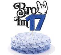 Ephlyn 1Pc Brother I'm 17 Cake Topper Glitter Star Happy 17th Birthday Cake Pick Bro I'm 17 Cake Decoration It's My 17th Birthday Decorations for Boys Cheers to 17 Years Old Party Supplies Blue