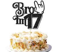 Ephlyn 1Pc Brother I'm 17 Cake Topper Glitter Star Happy 17th Birthday Cake Pick Bro I'm 17 Cake Decoration It's My 17th Birthday Decorations for Boys Cheers to 17 Years Old Party Supplies Black