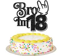Ephlyn 1Pc Brother I'm 18 Cake Topper Glitter Star Happy 18th Birthday Cake Pick Bro I'm 18 Cake Decoration It's My 18th Birthday Decorations for Boys Cheers to 18 Years Old Party Supplies Black