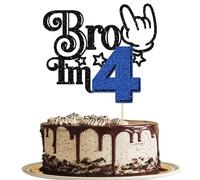 Ephlyn 1Pc Brother I'm 4 Cake Topper Glitter Star Happy 4th Birthday Cake Pick Bro I'm 4 Cake Decoration It's My 4th Birthday Decorations for Boys Cheers to 4 Years Old Party Supplies Blue