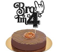 Ephlyn 1Pc Brother I'm 4 Cake Topper Glitter Star Happy 4th Birthday Cake Pick Bro I'm 4 Cake Decoration It's My 4th Birthday Decorations for Boys Cheers to 4 Years Old Party Supplies Black