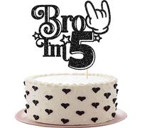 Ephlyn 1Pc Brother I'm 5 Cake Topper Glitter Star Happy 5th Birthday Cake Pick Bro I'm 5 Cake Decoration It's My 5th Birthday Decorations for Boys Cheers to 5 Years Old Party Supplies Black