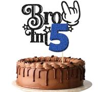 Ephlyn 1Pc Brother I'm 5 Cake Topper Glitter Star Happy 5th Birthday Cake Pick Bro I'm 5 Cake Decoration It's My 5th Birthday Decorations for Boys Cheers to 5 Years Old Party Supplies Blue