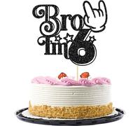 Ephlyn 1Pc Brother I'm 6 Cake Topper Glitter Star Happy 6th Birthday Cake Pick Bro I'm 6 Cake Decoration It's My 6th Birthday Decorations for Boys Cheers to 6 Years Old Party Supplies Black