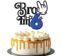 Ephlyn 1Pc Brother I'm 6 Cake Topper Glitter Star Happy 6th Birthday Cake Pick Bro I'm 6 Cake Decoration It's My 6th Birthday Decorations for Boys Cheers to 6 Years Old Party Supplies Blue