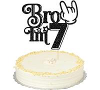 Ephlyn 1Pc Brother I'm 7 Cake Topper Glitter Star Happy 7th Birthday Cake Pick Bro I'm 7 Cake Decoration It's My 7th Birthday Decorations for Boys Cheers to 7 Years Old Party Supplies Black
