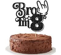 Ephlyn 1Pc Brother I'm 8 Cake Topper Glitter Star Happy 8th Birthday Cake Pick Bro I'm 8 Cake Decoration It's My 8th Birthday Decorations for Boys Cheers to 8 Years Old Party Supplies Black