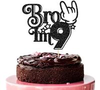 Ephlyn 1Pc Brother I'm 9 Cake Topper Glitter Star Happy 9th Birthday Cake Pick Bro I'm 9 Cake Decoration It's My 9th Birthday Decorations for Boys Cheers to 9 Years Old Party Supplies Black