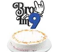 Ephlyn 1Pc Brother I'm 9 Cake Topper Glitter Star Happy 9th Birthday Cake Pick Bro I'm 9 Cake Decoration It's My 9th Birthday Decorations for Boys Cheers to 9 Years Old Party Supplies Blue