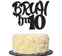 Ephlyn 1Pc Bruh I'm 10 Cake Topper Glitter Happy 10th Birthday Cake Pick Bro I'm 10 It's My 10th Birthday Cake Decoration for Cheers to 10 Years Party Decorations Supplies Black