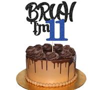 Ephlyn 1Pc Bruh I'm 11 Cake Topper Glitter Happy 11th Birthday Cake Pick Bro I'm 11 It's My 11th Birthday Cake Decoration for Cheers to 11 Years Party Decorations Supplies Black Blue