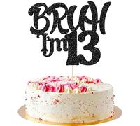 Ephlyn 1Pc Bruh I'm 13 Cake Topper Glitter Happy 13th Birthday Cake Pick Bro I'm 13 It's My 13th Birthday Cake Decoration for Cheers to 13 Years Party Decorations Supplies Black