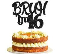 Ephlyn 1Pc Bruh I'm 16 Cake Topper Glitter Happy 16th Birthday Cake Pick Bro I'm 16 It's My 16th Birthday Cake Decoration for Cheers to 16 Years Party Decorations Supplies Black