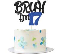 Ephlyn 1Pc Bruh I'm 17 Cake Topper Glitter Happy 17th Birthday Cake Pick Bro I'm 17 It's My 17th Birthday Cake Decoration for Cheers to 17 Years Party Decorations Supplies Black Blue