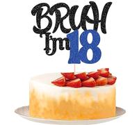 Ephlyn 1Pc Bruh I'm 18 Cake Topper Glitter Happy 18th Birthday Cake Pick Bro I'm 18 It's My 18th Birthday Cake Decoration for Cheers to 18 Years Party Decorations Supplies Black Blue