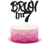 Ephlyn 1Pc Bruh I'm 7 Cake Topper Glitter Happy 7th Birthday Cake Pick Bro I'm 7 It's My 7th Birthday Cake Decoration for Cheers to 7 Years Party Decorations Supplies Black