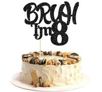 Ephlyn 1Pc Bruh I'm 8 Cake Topper Glitter Happy 8th Birthday Cake Pick Bro I'm 8 It's My 8th Birthday Cake Decoration for Cheers to 8 Years Party Decorations Supplies Black