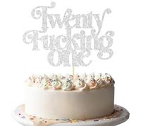 Ephlyn 1Pc Happy 21st Birthday Cake Topper Glitter Twenty One Cake Pick Finally 21 Cheers to 21 Years Birthday Cake Decoration for 21st Birthday Anniversary Party Cake Decorations Supplies Silver