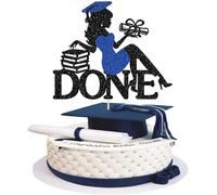 Ephlyn 1Pc High Heel Girl Graduation Cake Topper Glitter Diploma Done Cake Pick Class of 2026 Congrats Grad Cake Decorations for 2026 School Graduation Party Supplies Blue