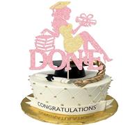 Ephlyn 1Pc High Heel Girl Graduation Cake Topper Glitter Diploma Done Cake Pick Class of 2026 Congrats Grad Cake Decorations for 2026 School Graduation Party Supplies Pink Gold