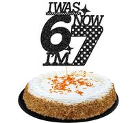Ephlyn 1Pc I WAS 6 NOW I'M 7 Cake Topper Glitter Racing 6 7 Birthday Decorations Cake Decor for Boy Girl 7 Years Old 67 Happy Birthday Party Supllies Black