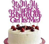 Ephlyn 1Pc It's Me Hi I'm the Birthday Girl It's Me Cake Topper Funny Birthday Cake Decoration for Girls Birthday Party Hip Hop Singer Birthday Party Decorations Purple