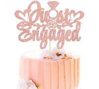 Ephlyn 1Pc Just Engaged Cake Topper Glitter Ring Engagement Cake Topper We're Engaged Cake Decorations for Bridal Shower Engagement Wedding Decoration Party Supplies Rose Gold