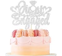 Ephlyn 1Pc Just Engaged Cake Topper Glitter Ring Engagement Cake Topper We're Engaged Cake Decorations for Bridal Shower Engagement Wedding Decoration Party Supplies Silver