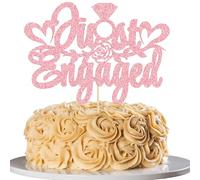 Ephlyn 1Pc Just Engaged Cake Topper Glitter Ring Engagement Cake Topper We're Engaged Cake Decorations for Bridal Engagement Wedding Decoration Party Supplies Pink