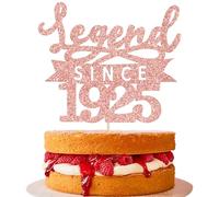 Ephlyn 1Pc Legend Since 1925 Cake Topper Glitter One Hundred Happy 100th Birthday Cake Pick Hello 100 Cheers to 100 Years Party Decoration for 100th Birthday Party Cake Decorations Supplies Rose Gold