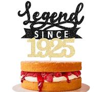 Ephlyn 1Pc Legend Since 1925 Cake Topper Glitter One Hundred Happy 100th Birthday Cake Pick Hello 100 Cheers to 100 Years Party Decoration for 100th Birthday Party Cake Decorations Supplies Black Gold