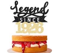 Ephlyn 1Pc Legend Since 1926 Cake Topper Glitter One Hundred Happy 100th Birthday Cake Pick Hello 100 Cheers to 100 Years Party Decoration for 100th Birthday Party Cake Decorations Supplies Black Gold
