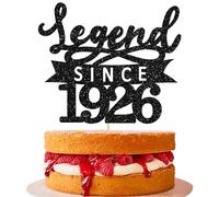 Ephlyn 1Pc Legend Since 1926 Cake Topper Glitter One Hundred Happy 100th Birthday Cake Pick Hello 100 Cheers to 100 Years Party Decoration for 100th Birthday Party Cake Decorations Supplies Black