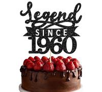 Ephlyn 1Pc Legend Since 1960 Cake Topper Glitter Sixty Five Happy 65th Birthday Cake Pick Hello 65 Cheers to 65 Years Decoration for 65th Birthday Anniversary Party Decorations Supplies Black
