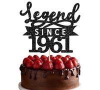 Ephlyn 1Pc Legend Since 1961 Cake Topper Glitter Sixty Five Happy 65th Birthday Cake Pick Hello 65 Cheers to 65 Years Decoration for 65th Birthday Anniversary Party Decorations Supplies Black