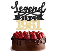 Ephlyn 1Pc Legend Since 1961 Cake Topper Glitter Sixty Five Happy 65th Birthday Cake Pick Hello 65 Cheers to 65 Years Decoration for 65th Birthday Anniversary Party Decorations Supplies Black Gold