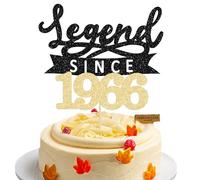 Ephlyn 1Pc Legend Since 1966 Cake Topper Glitter Sixty Happy 60th Birthday Cake Pick Cheers to 60 Years Cake Decoration for 60th Birthday Wedding Anniversary Party Supplies Black Gold