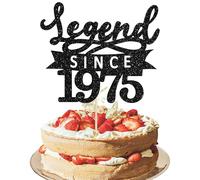 Ephlyn 1Pc Legend Since 1975 Cake Topper Glitter Fifty Happy 50th Birthday Cake Pick Hello 50 Cheers to 50 Years Cake Decoration for 50th Birthday Anniversary Party Decorations Supplies Black