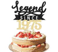 Ephlyn 1Pc Legend Since 1975 Cake Topper Glitter Fifty Happy 50th Birthday Cake Pick Hello 50 Cheers to 50 Years Cake Decoration for 50th Birthday Anniversary Party Decorations Supplies Black Gold