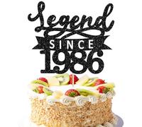 Ephlyn 1Pc Legend Since 1986 Cake Topper Glitter Forty Happy 40th Birthday Cake Pick Hello 40 Cheers to 40 Years Cake Decoration for 40th Birthday Anniversary Party Decorations Supplies Black
