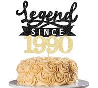 Ephlyn 1Pc Legend Since 1990 Cake Topper Glitter Thirty Five Happy 35th Birthday Cake Pick Hello 35 Cheers to 35 Years Decoration for 35th Birthday Anniversary Party Decorations Supplies Black Gold