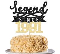 Ephlyn 1Pc Legend Since 1991 Cake Topper Glitter Thirty Five Happy 35th Birthday Cake Pick Hello 35 Cheers to 35 Years Decoration for 35th Birthday Anniversary Party Decorations Supplies Black Gold